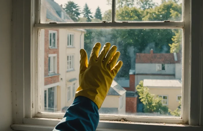 nettoyer un cadre de fenêtre avec du bicarbonate