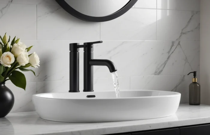 salle de bain avec robinetterie noire